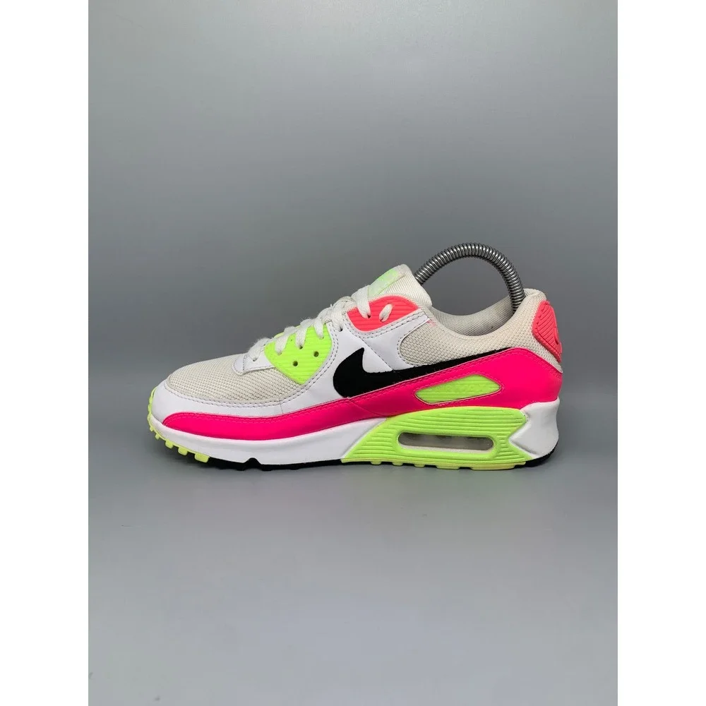 Nike Air Max 90 White Pink Volt Running Shoes CT1030-100 Women's Sz 8.5